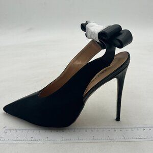 XYD Black Patchwork Pointed Toe High Heel Slingback Sandals Dress Party Pumps